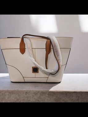 Dooney & Bourke Cream Tote with Brown Trim